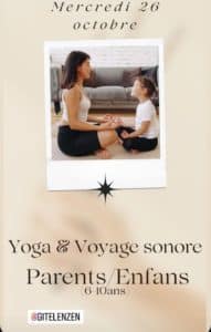 Lire la suite à propos de l’article Atelier YOGA Parent-Enfant  & Voyage Sonore                                                   Mercredi 26 octobre – 9h30/12h